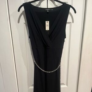 Talbots sleeveless black dress size SP w silver chain belt